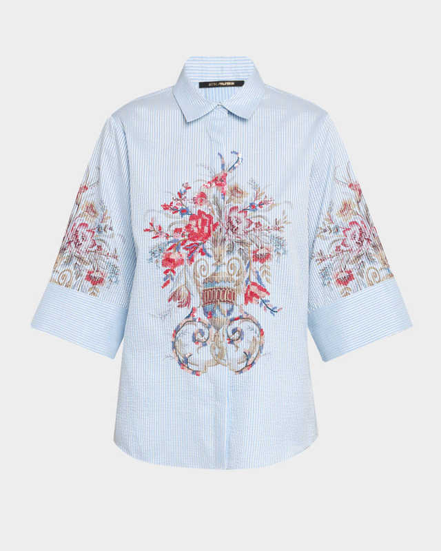 Drew Seersucker Floral-Print Blous